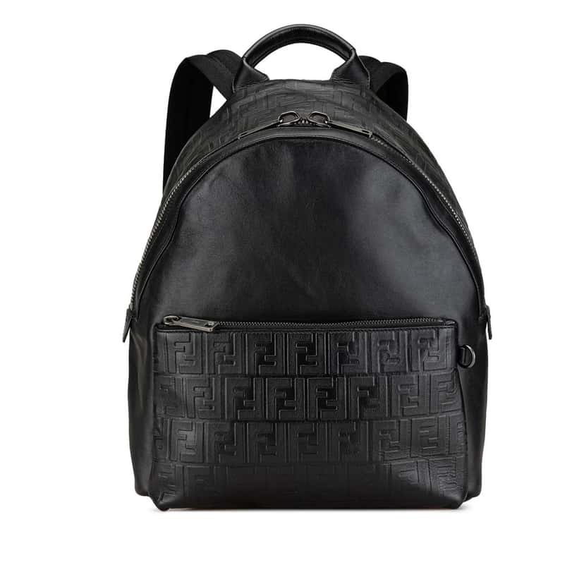 Fendi Vitello Grace Zucca Embossed Leather Backpack Black Leather Very good condition - Front View
