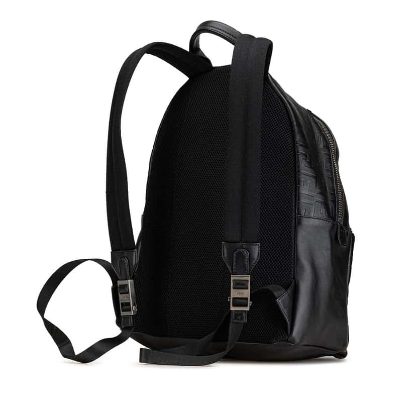 Fendi Vitello Grace Zucca Embossed Leather Backpack Black Leather Very good condition - Back View
