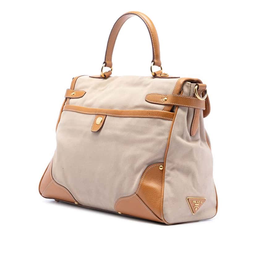 Prada Cinghiale Trimmed Canapa Top Handle Bag Beige Very good condition - Back View
