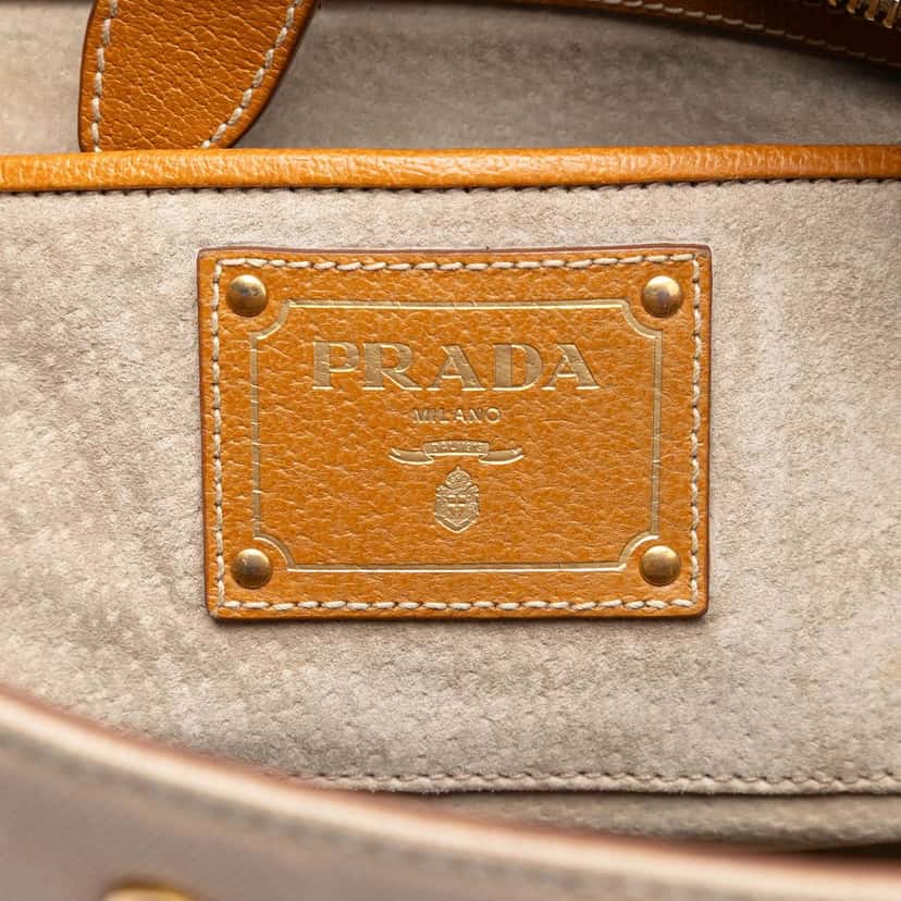 Prada Cinghiale Trimmed Canapa Top Handle Bag Beige Very good condition - Box View
