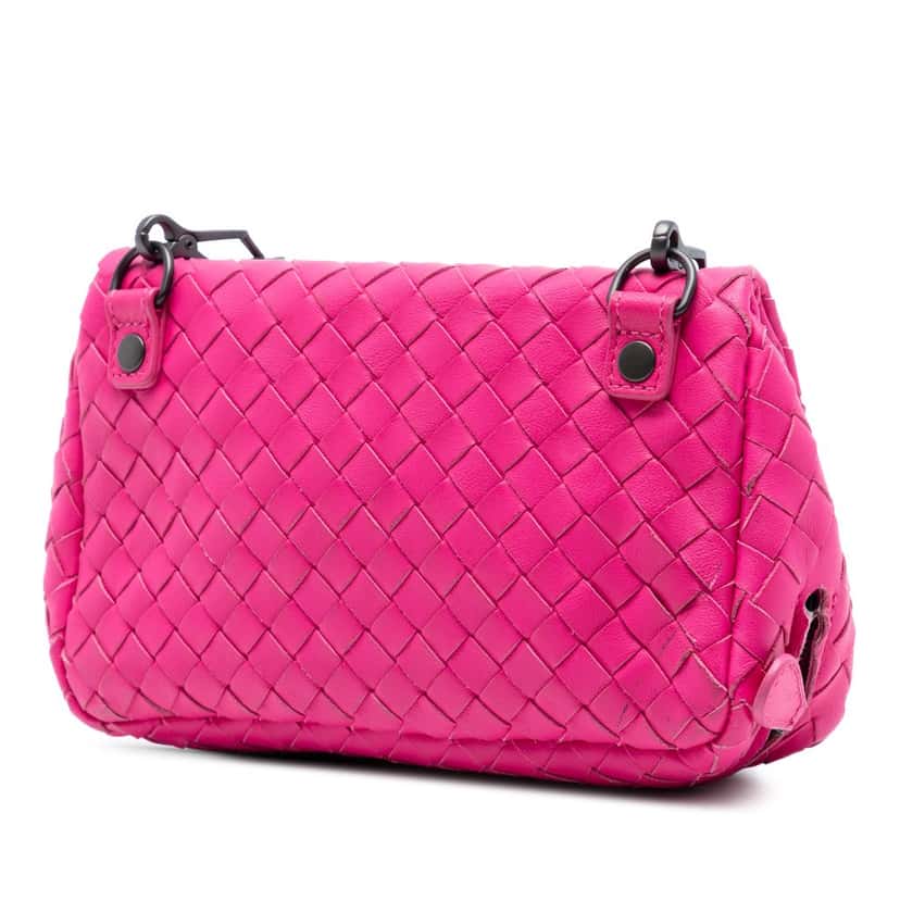 Bottega Veneta Mini Nappa Intrecciato Expandable Chain Flap Crossbody Pink Leather Very good condition - Back View