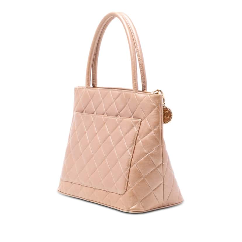 Chanel Lambskin Medallion Tote Beige Leather Very good condition - Back View