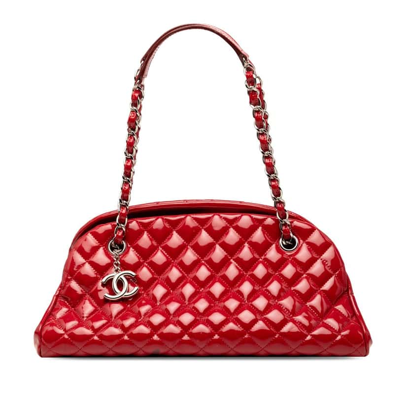 Chanel Medium Quilted Patent Just Mademoiselle Bowling Bag Red Leather Very good condition - Front View