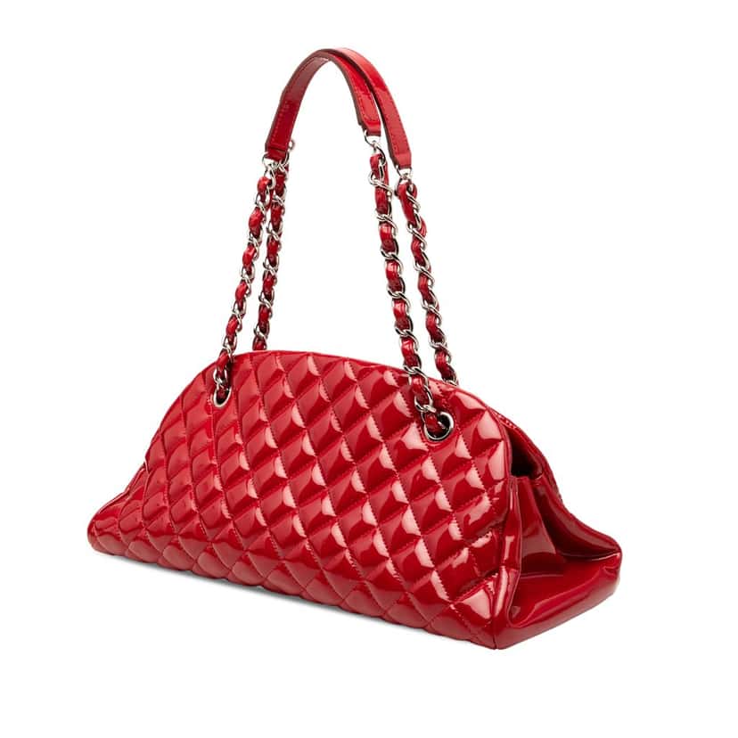 Chanel Medium Quilted Patent Just Mademoiselle Bowling Bag Red Leather Very good condition - Back View