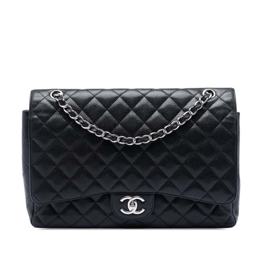 Chanel Maxi Classic Caviar Double Flap Black Leather Very good condition - Front View
