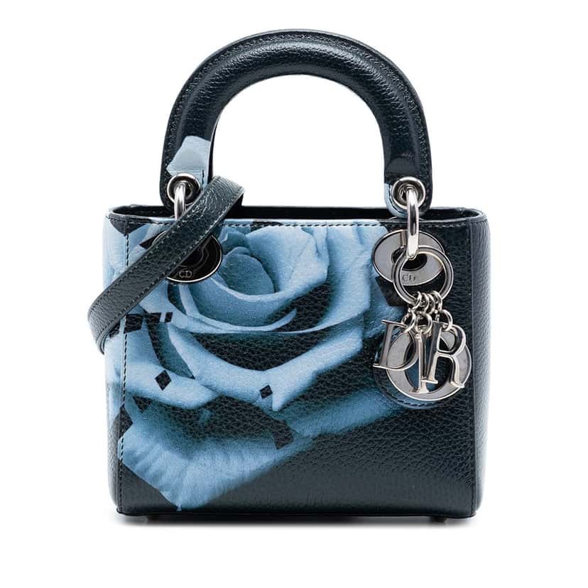Dior Mini Deerskin Floral Print Lady Dior Green Leather Very good condition - Front View