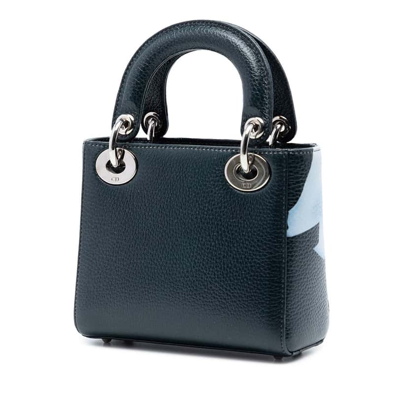 Dior Mini Deerskin Floral Print Lady Dior Green Leather Very good condition - Back View
