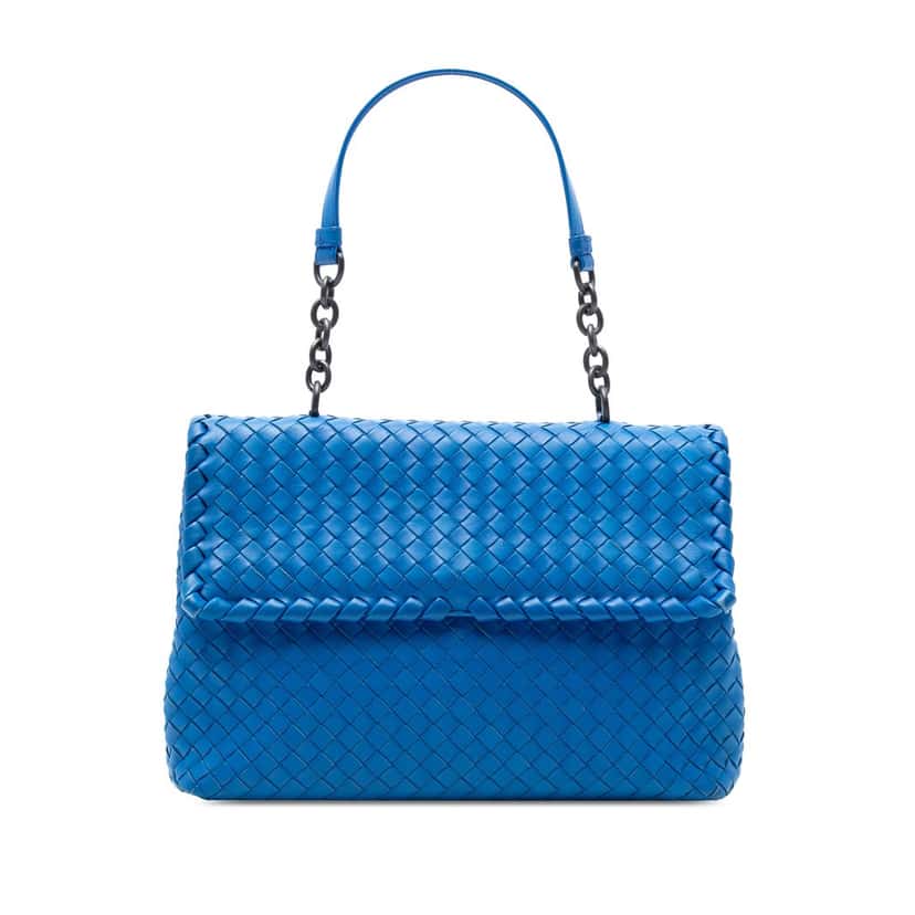 Bottega Veneta Medium Nappa Intrecciato Olimpia Shoulder Bag Blue Leather Very good condition - Front View