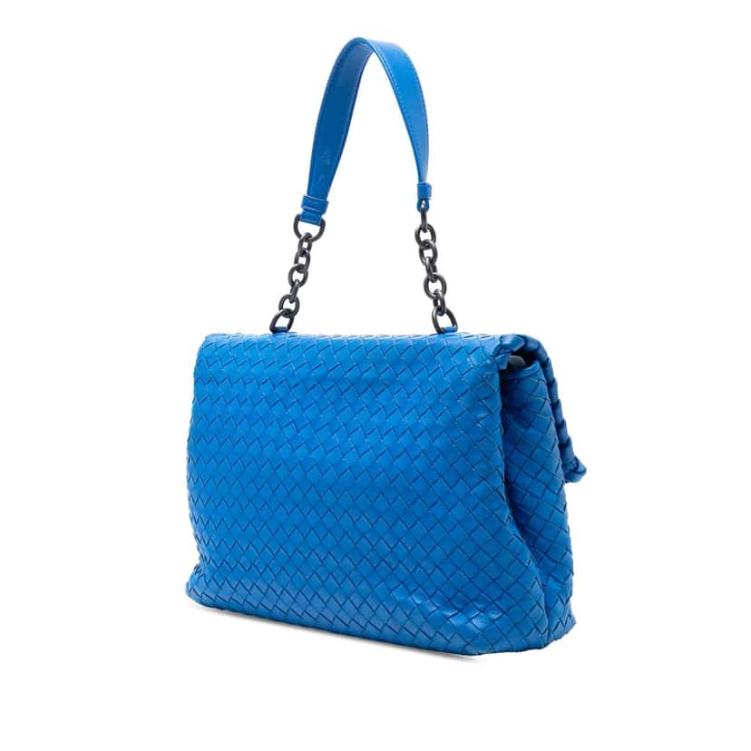 Bottega Veneta Medium Nappa Intrecciato Olimpia Shoulder Bag Blue Leather Very good condition - Back View