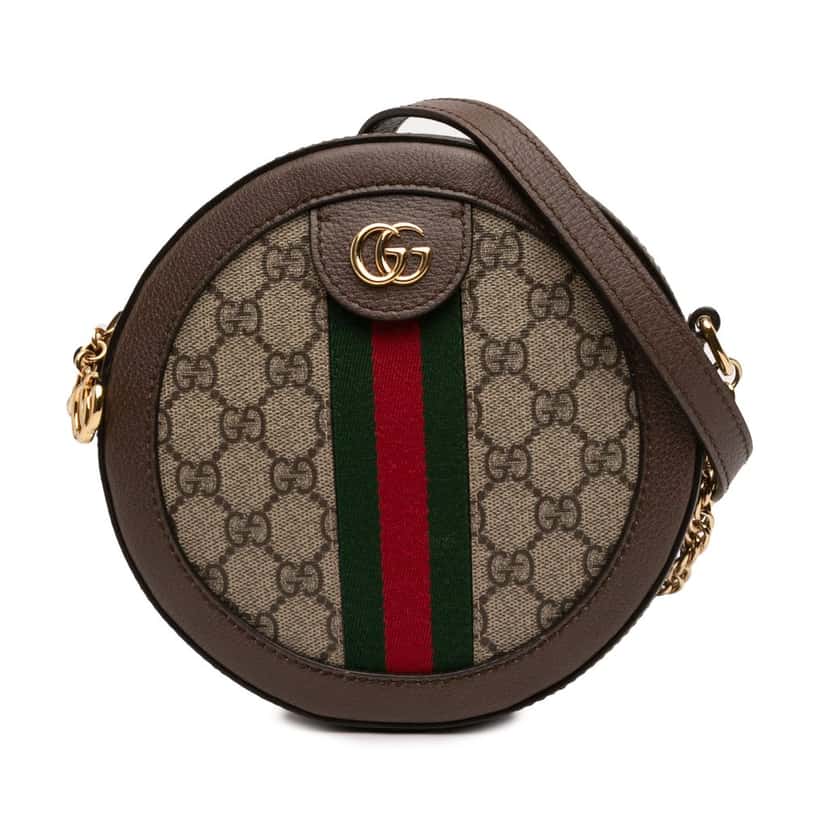 Gucci Mini GG Supreme Web Ophidia Round Crossbody Beige Very good condition - Front View