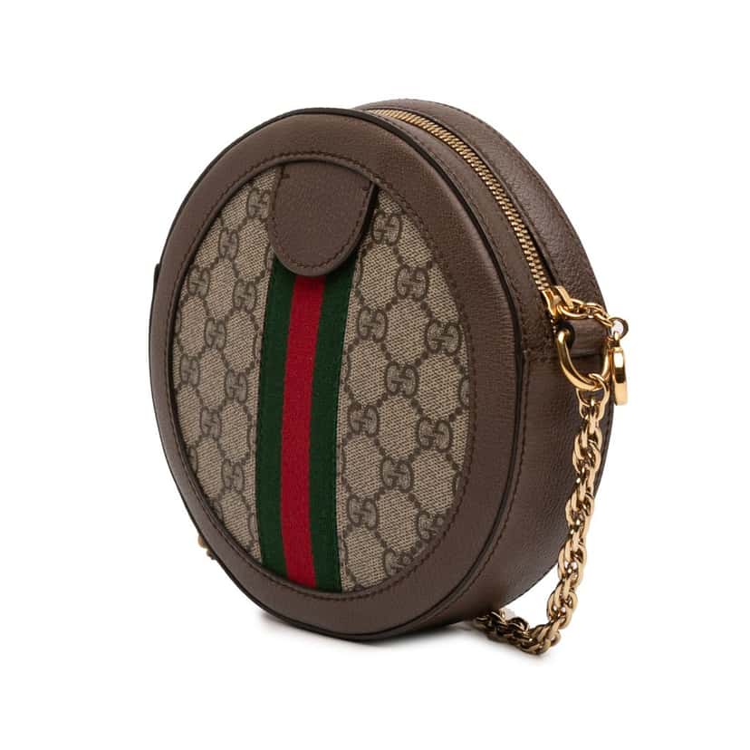 Gucci Mini GG Supreme Web Ophidia Round Crossbody Beige Very good condition - Back View