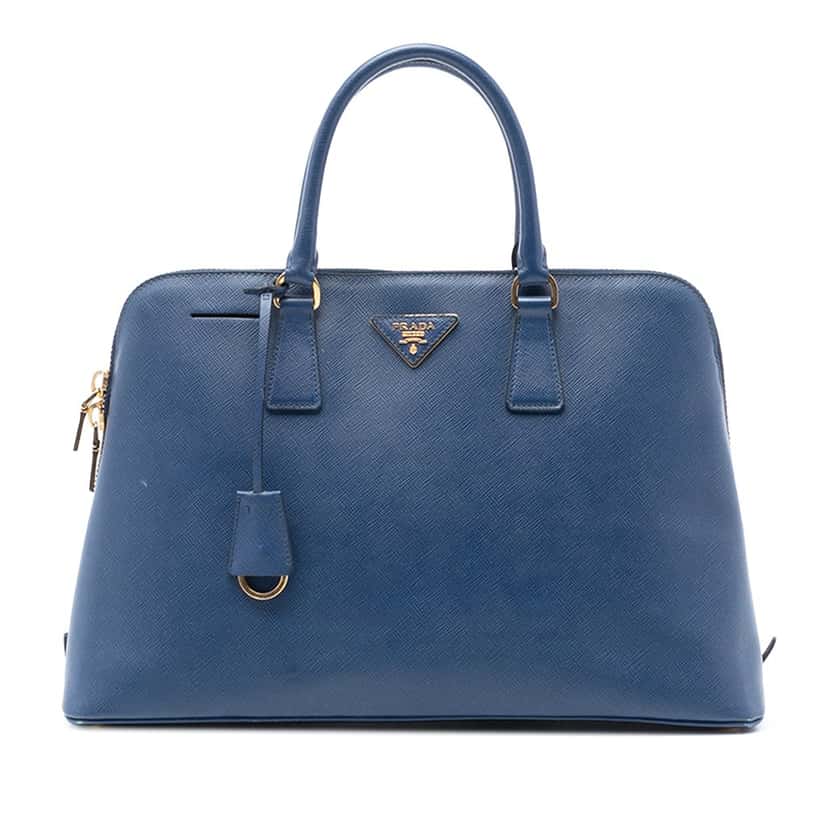 Prada Large Saffiano Lux Promenade Satchel Blue Leather Very good condition - Front View