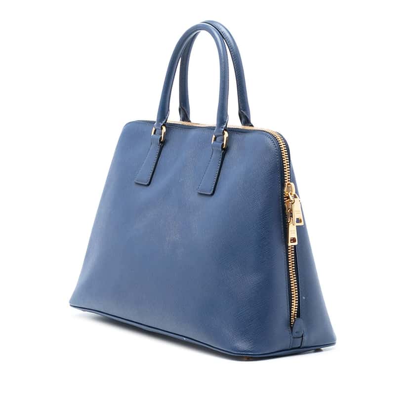 Prada Large Saffiano Lux Promenade Satchel Blue Leather Very good condition - Back View