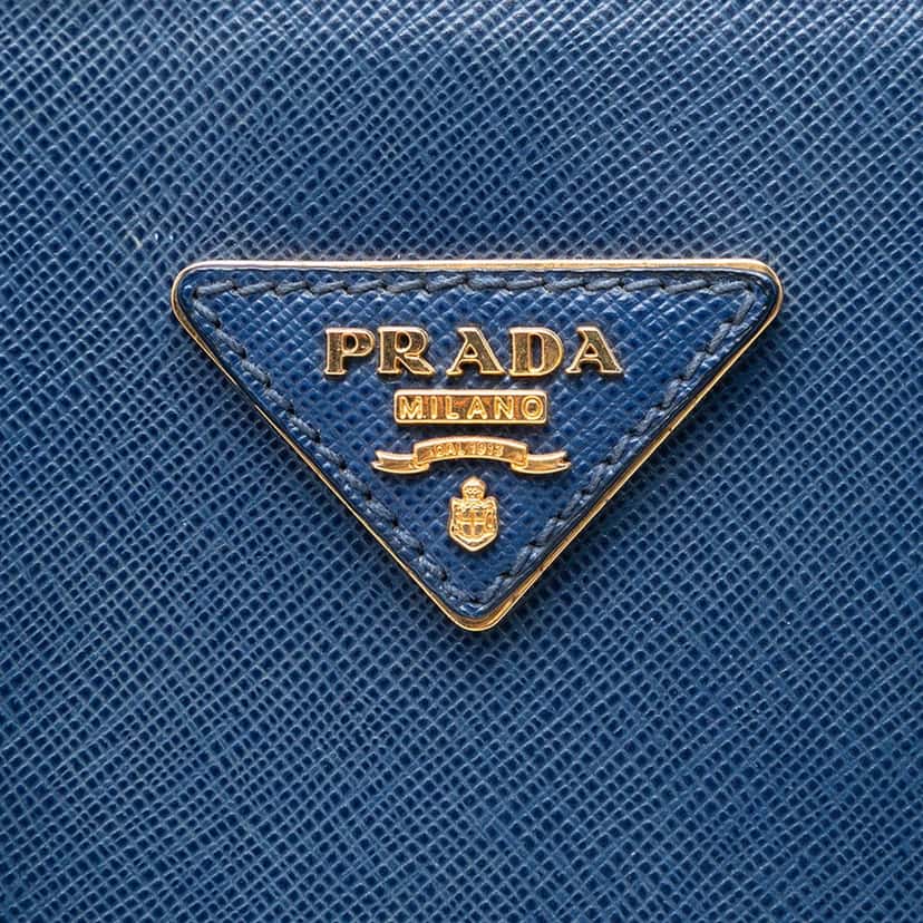 Prada Large Saffiano Lux Promenade Satchel Blue Leather Very good condition - Box View