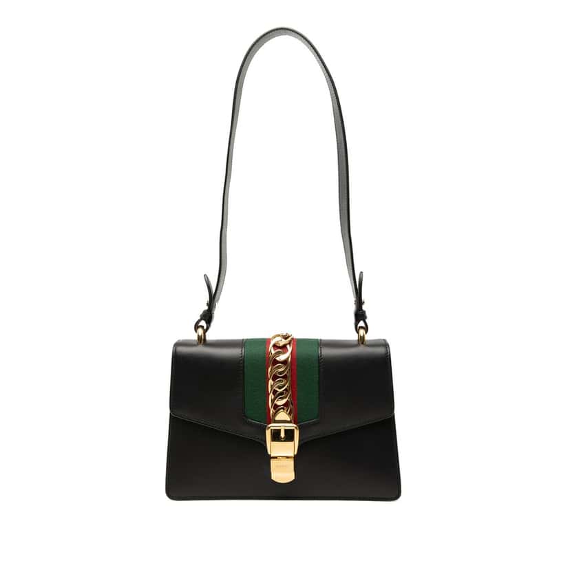 Gucci Small Leather Web Sylvie Satchel Black Leather Very good condition - Front View