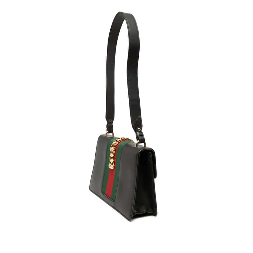 Gucci Small Leather Web Sylvie Satchel Black Leather Very good condition - Back View