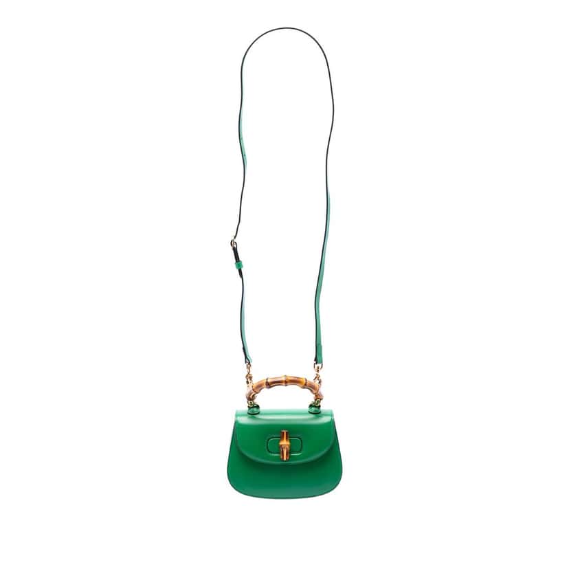 Gucci Mini Calfskin 1947 Bamboo Top Handle Bag Green Leather Very good condition - Front View