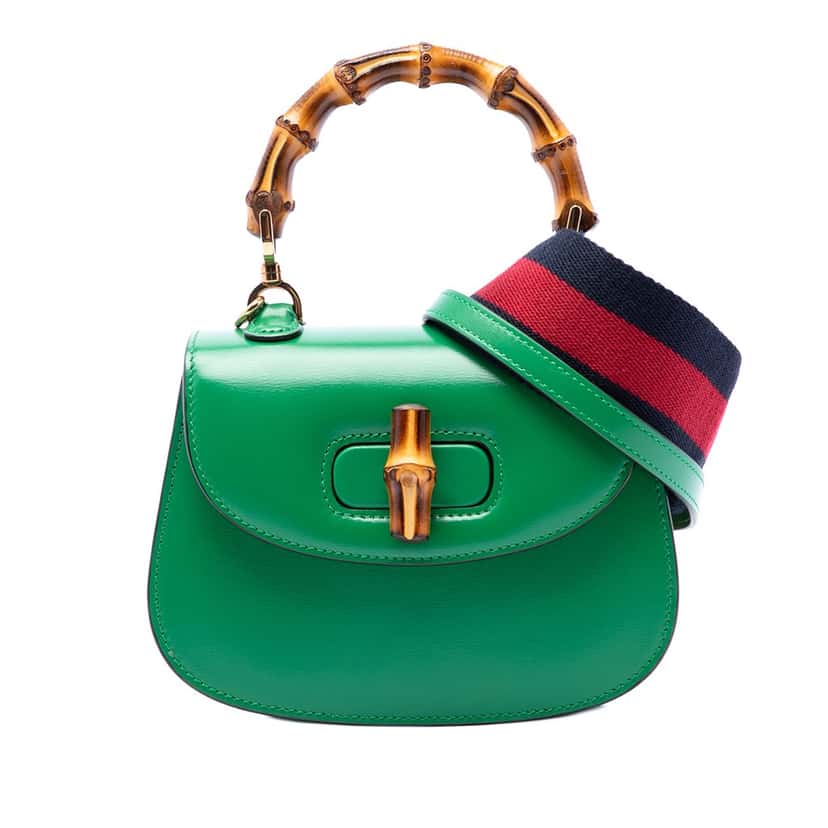 Gucci Mini Calfskin 1947 Bamboo Top Handle Bag Green Leather Very good condition - Back View