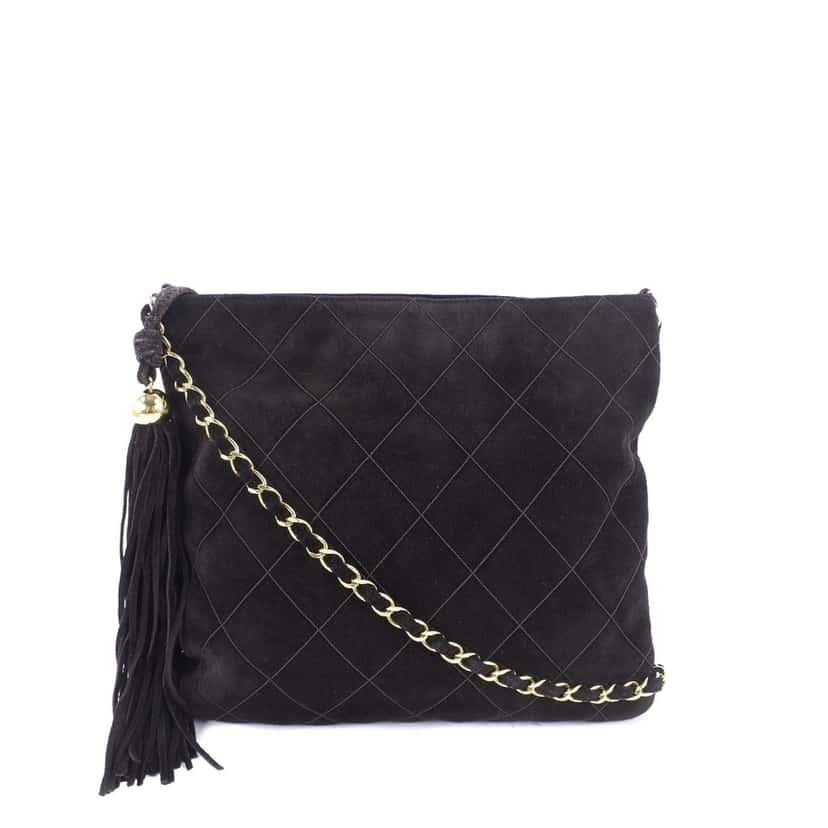 Chanel Quilted Suede Tassel Crossbody Brown Leather Very good condition - Front View