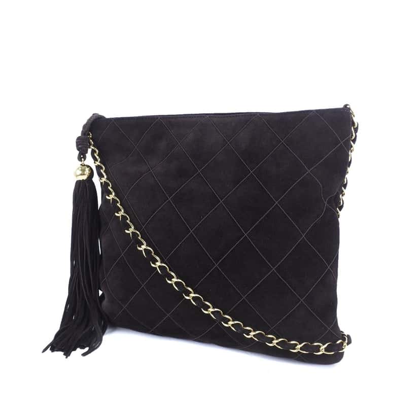 Chanel Quilted Suede Tassel Crossbody Brown Leather Very good condition - Back View
