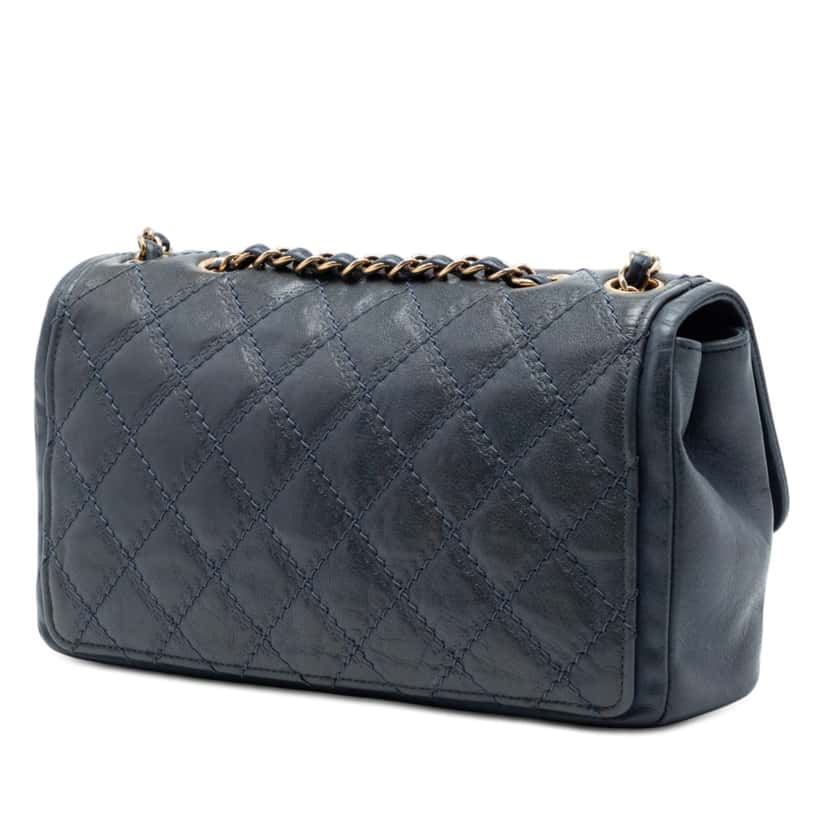 Chanel Medium CC Quilted Iridescent Calfskin Sheriff Star Flap Blue Leather Very good condition - Back View