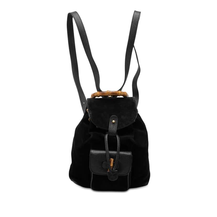 Gucci Suede Bamboo Backpack Black Leather Very good condition - Front View