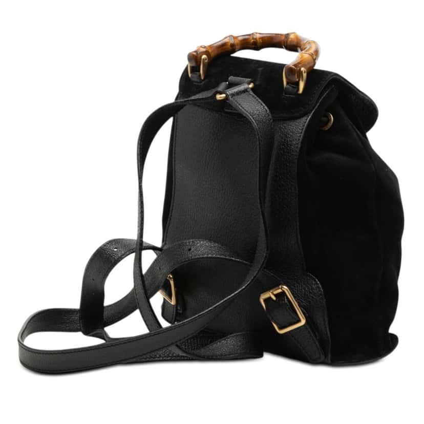 Gucci Suede Bamboo Backpack Black Leather Very good condition - Back View