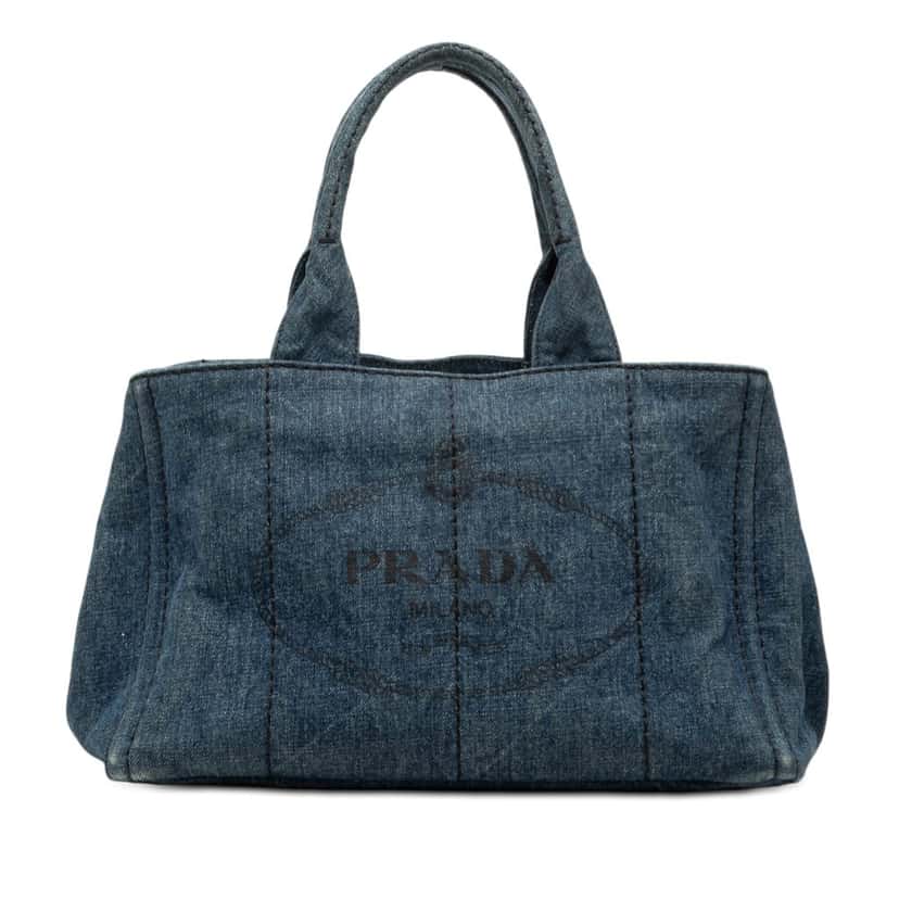 Prada Denim Canapa Logo Satchel Blue Very good condition - Front View