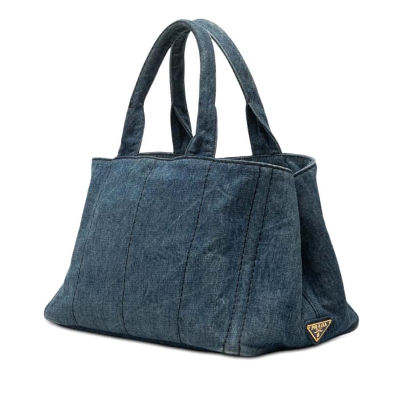 Prada Denim Canapa Logo Satchel Blue Very good condition - Back View
