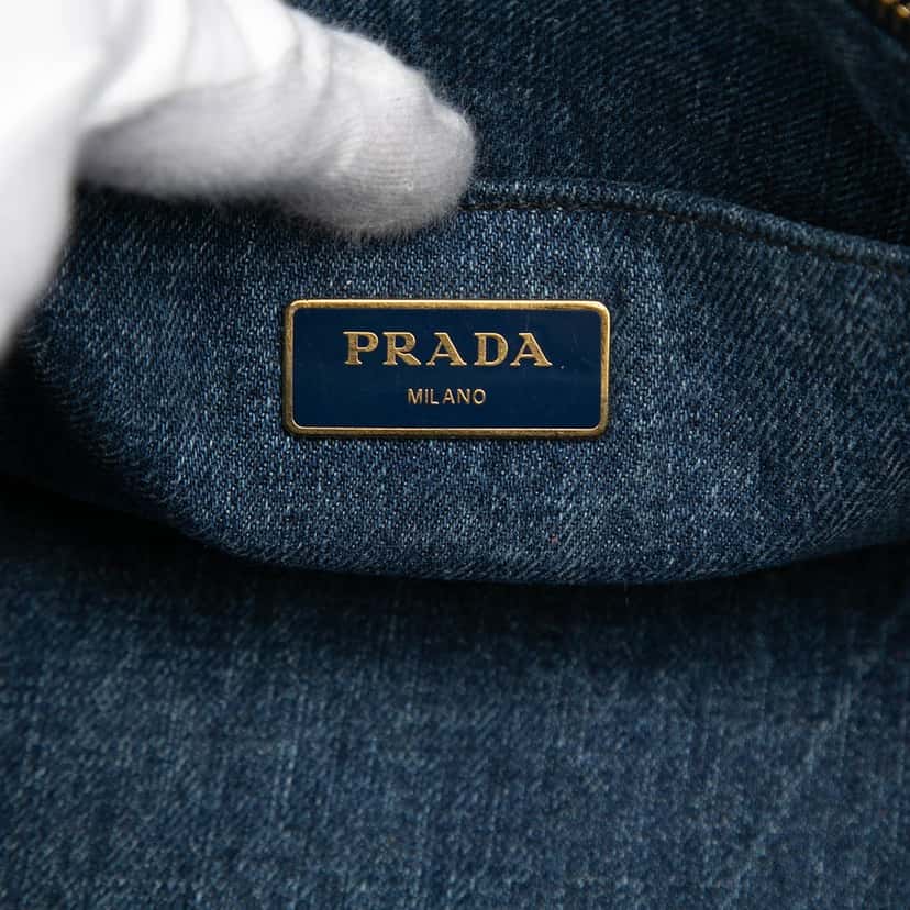 Prada Denim Canapa Logo Satchel Blue Very good condition - Box View