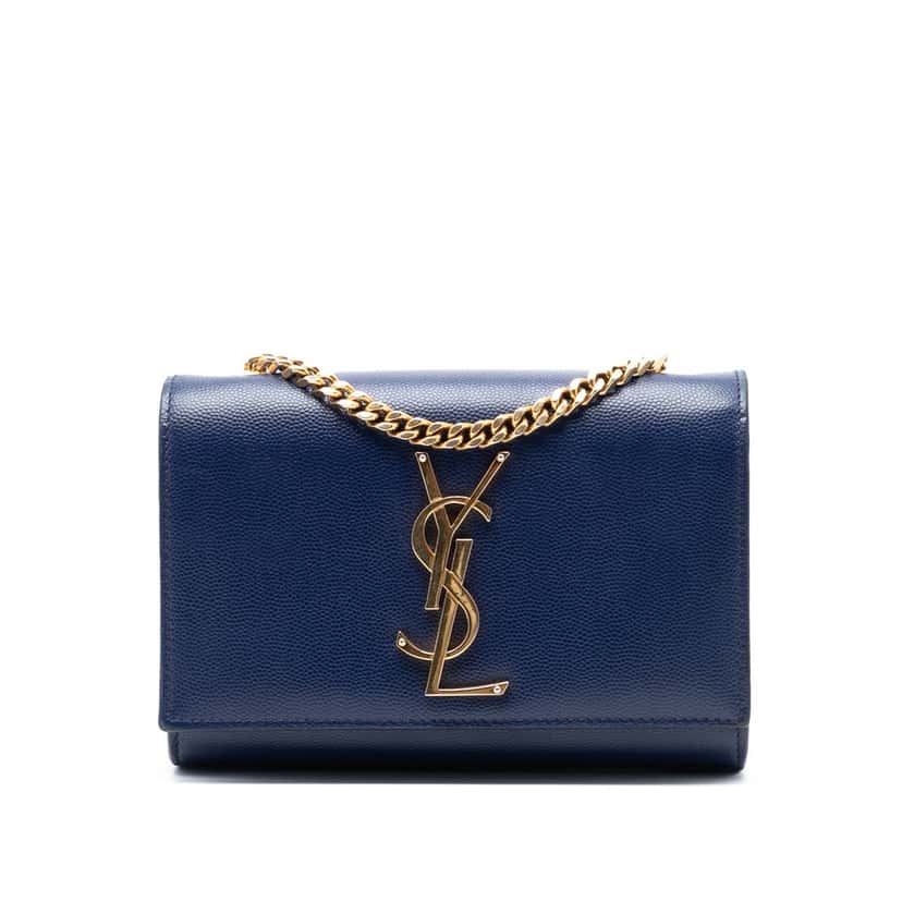 Saint Laurent Small Grain de Poudre Monogram Kate Crossbody Blue Leather Very good condition - Front View