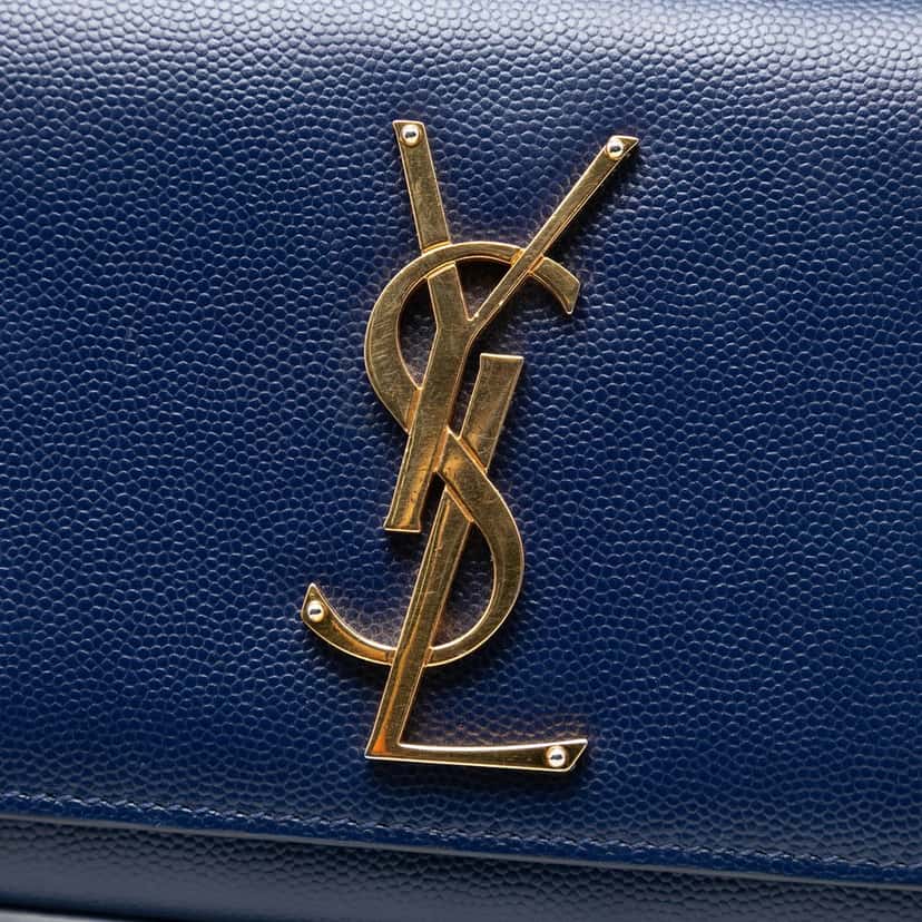 Saint Laurent Small Grain de Poudre Monogram Kate Crossbody Blue Leather Very good condition - Box View