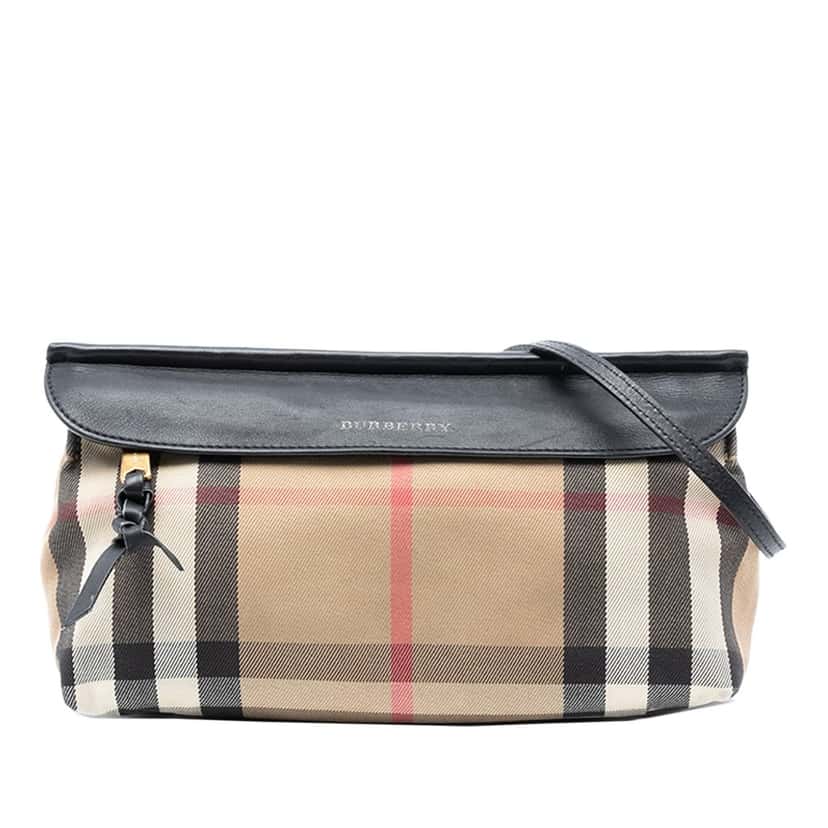 Burberry House Check Canvas and Leather Crossbody Brown Very good condition - Front View
