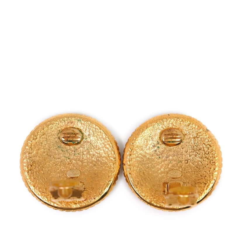 Chanel CC Gold Plated Round Clip On Earrings Gold Metal Very good condition - Back View