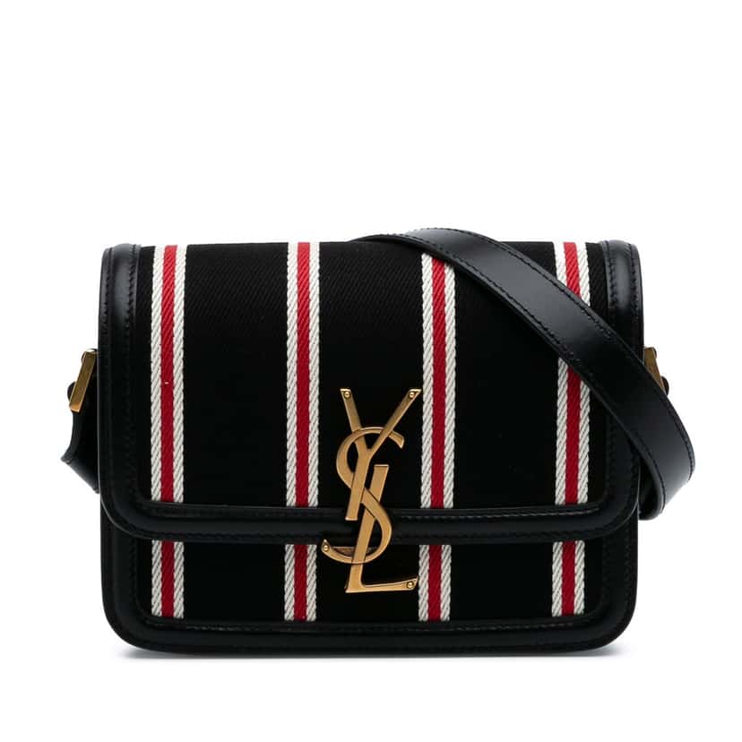 Saint Laurent Small Canvas Striped Solferino Satchel In Box Black Very good condition - Front View