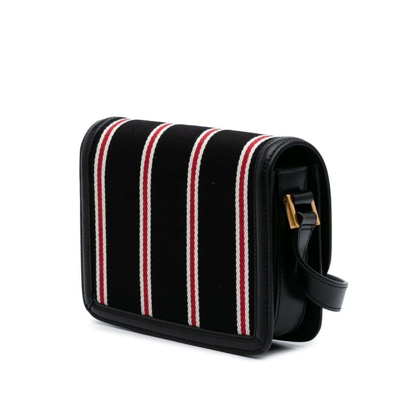 Saint Laurent Small Canvas Striped Solferino Satchel In Box Black Very good condition - Back View