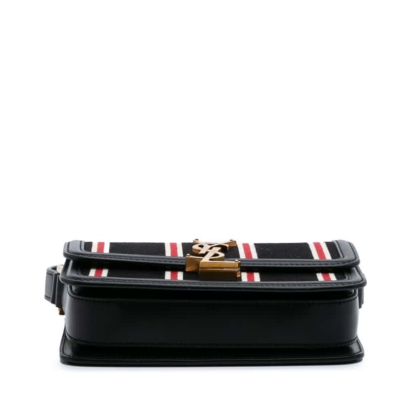 Saint Laurent Small Canvas Striped Solferino Satchel In Box Black Very good condition - Inside View