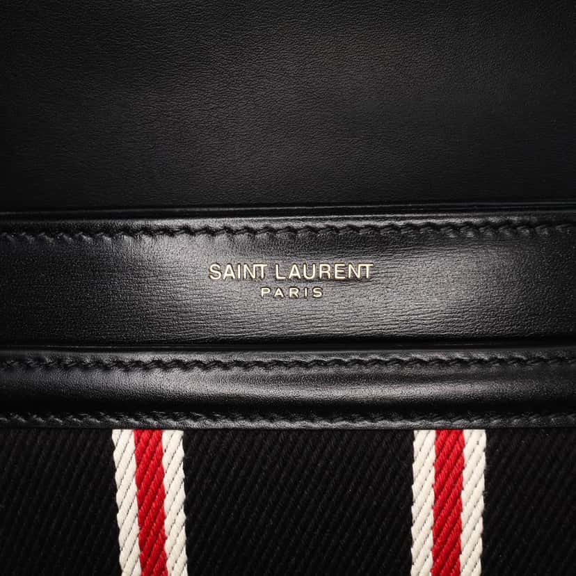 Saint Laurent Small Canvas Striped Solferino Satchel In Box Black Very good condition - Box View