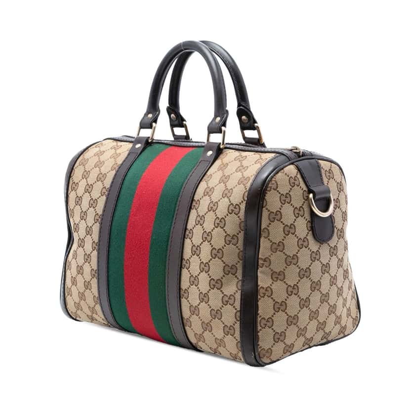 Gucci Medium GG Canvas Web Joy Boston Bag Beige Very good condition - Back View