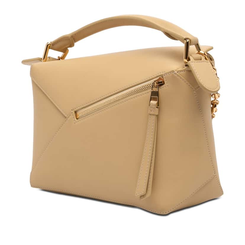Loewe Small Calfskin Puzzle Edge Satchel Beige Leather Very good condition - Back View