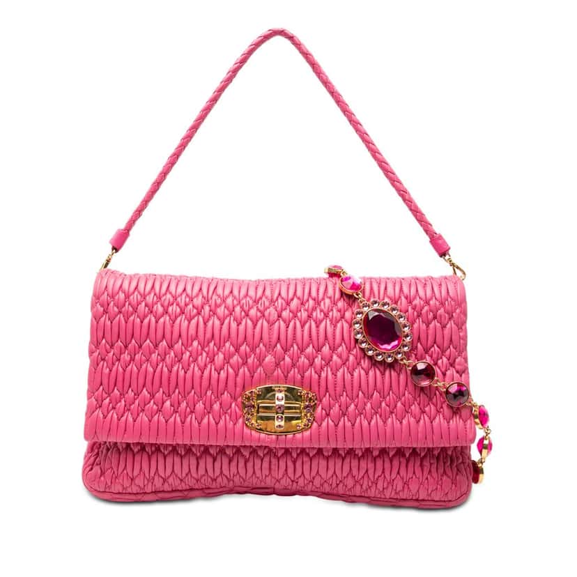 Miu Miu Matelasse Nappa Crystal Chain Satchel Pink Leather Very good condition - Front View