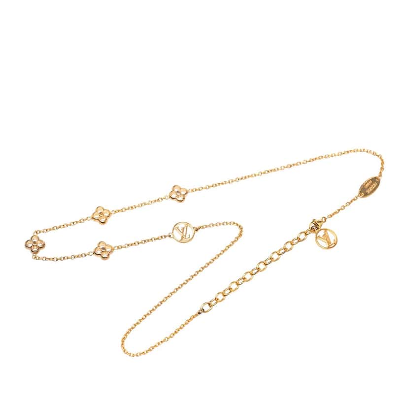 Louis Vuitton Gold Plated Flower Full Necklace Gold Metal Very good condition - Front View