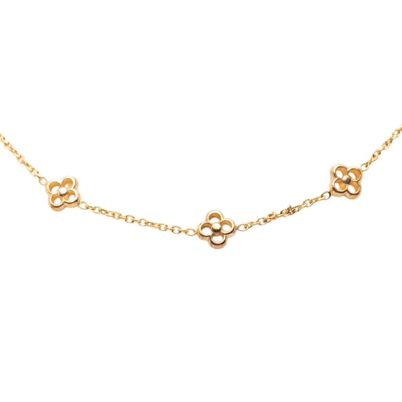 Louis Vuitton Gold Plated Flower Full Necklace Gold Metal Very good condition - Back View
