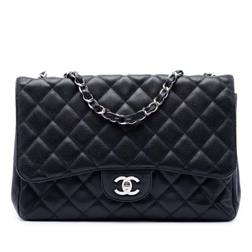 Chanel Jumbo Classic Caviar Single Flap Black Leather Very good condition - Front View