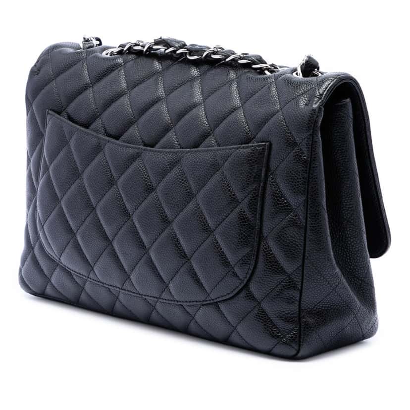 Chanel Jumbo Classic Caviar Single Flap Black Leather Very good condition - Back View