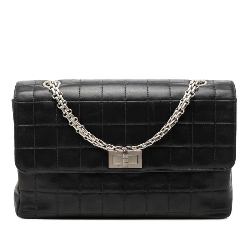 Chanel Chocolate Bar Lambskin Reissue 2.55 Single Flap Black Leather Very good condition - Front View