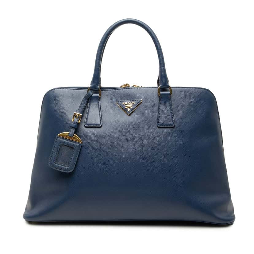 Prada Large Saffiano Lux Promenade Satchel Blue Leather Very good condition - Front View