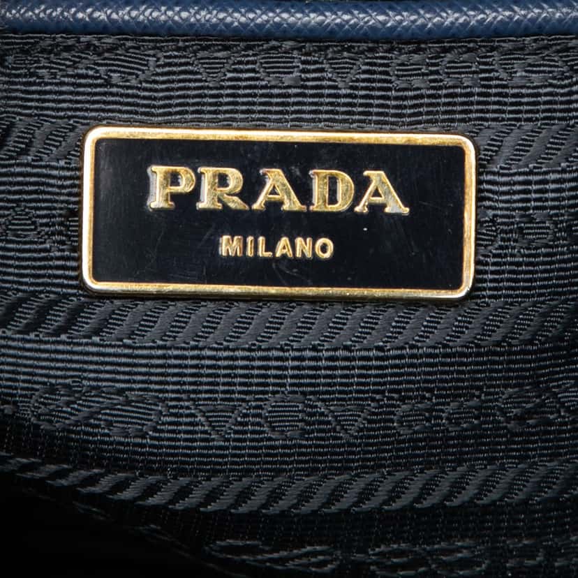 Prada Large Saffiano Lux Promenade Satchel Blue Leather Very good condition - Box View