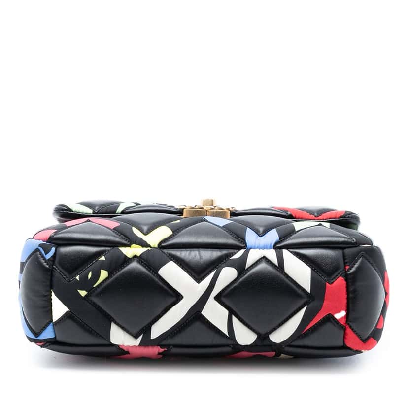 Chanel Medium Lambskin and Printed Silk Fixation 19 Flap Black Leather Very good condition - Inside View