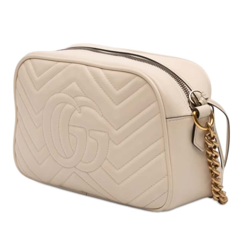 Gucci Small GG Marmont Matelasse Leather Crossbody White Leather Very good condition - Back View